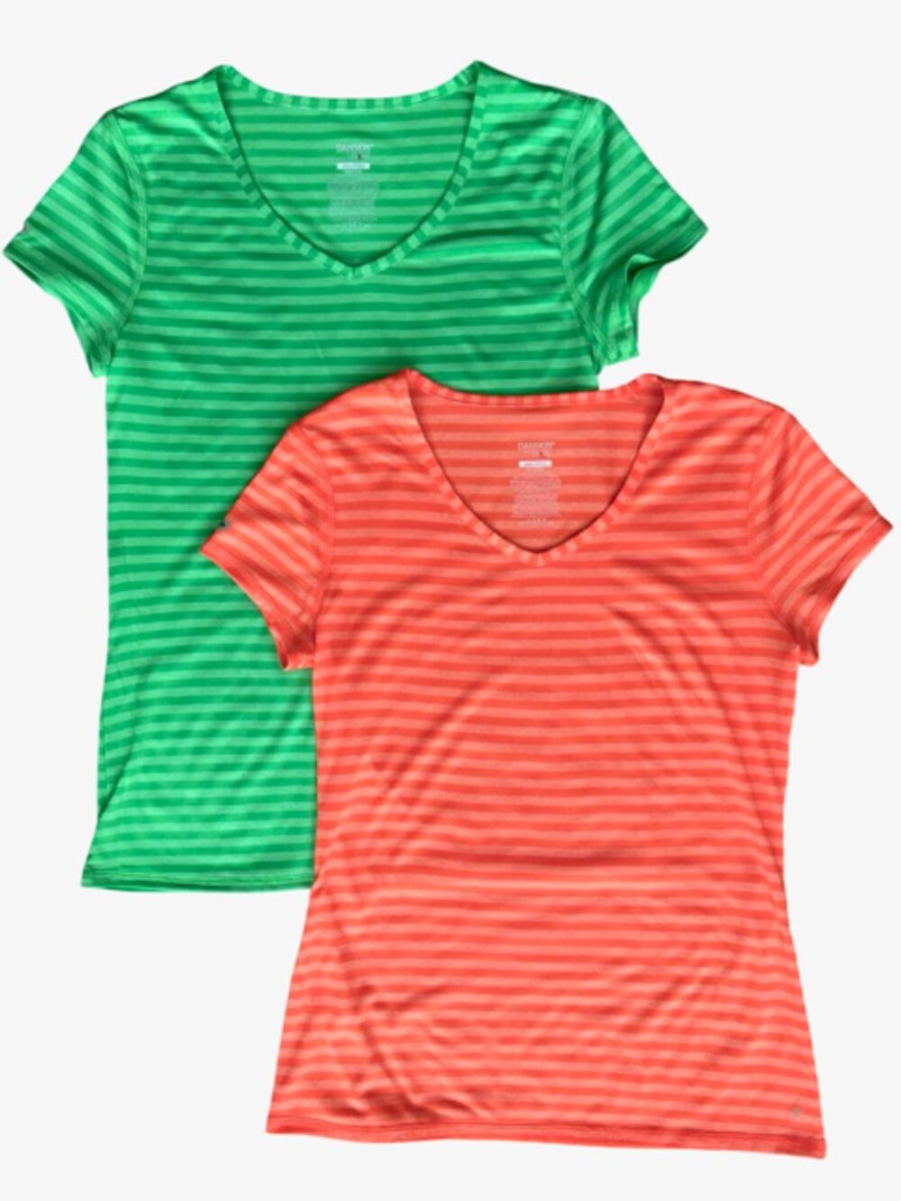 *2* Danskin Now Semi Fitted V-Neck Athletic Tops Green Orange Women's Athletic